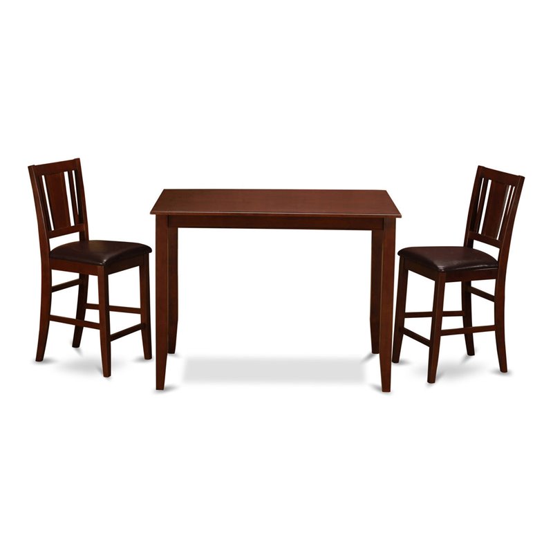 East West Furniture Buckland 3-piece Wood Counter Height Kitchen Set in Mahogany