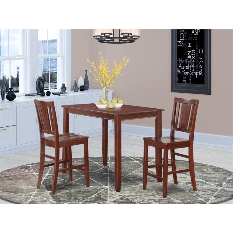 East West Furniture Buckland 3-piece Counter Height Dining Table Set in Mahogany