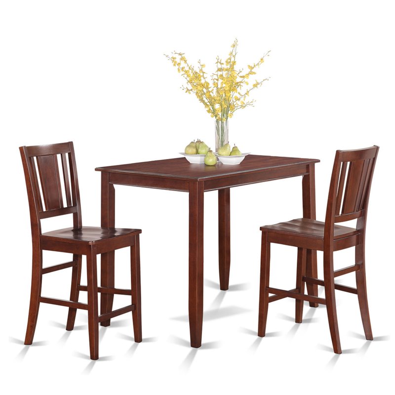East West Furniture Buckland 3-piece Counter Height Dining Table Set in Mahogany