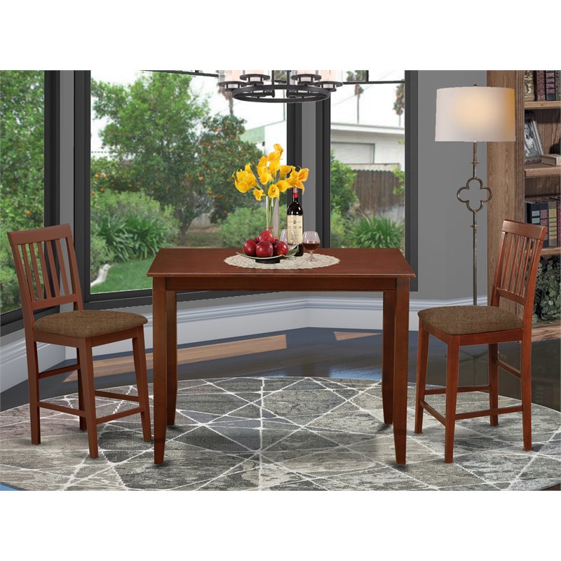 East West Furniture Buckland 3-piece Wood Counter Height Dining Set in Mahogany