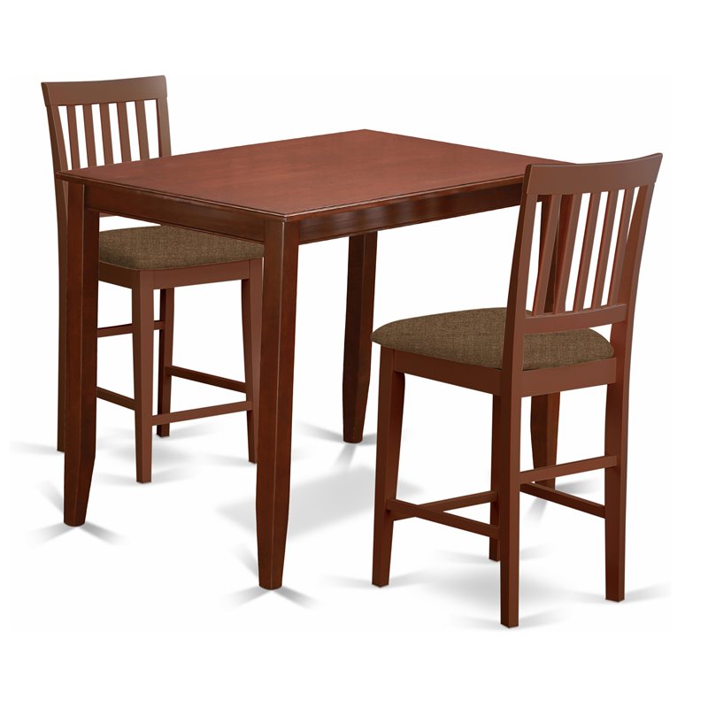 East West Furniture Buckland 3-piece Wood Counter Height Dining Set in Mahogany