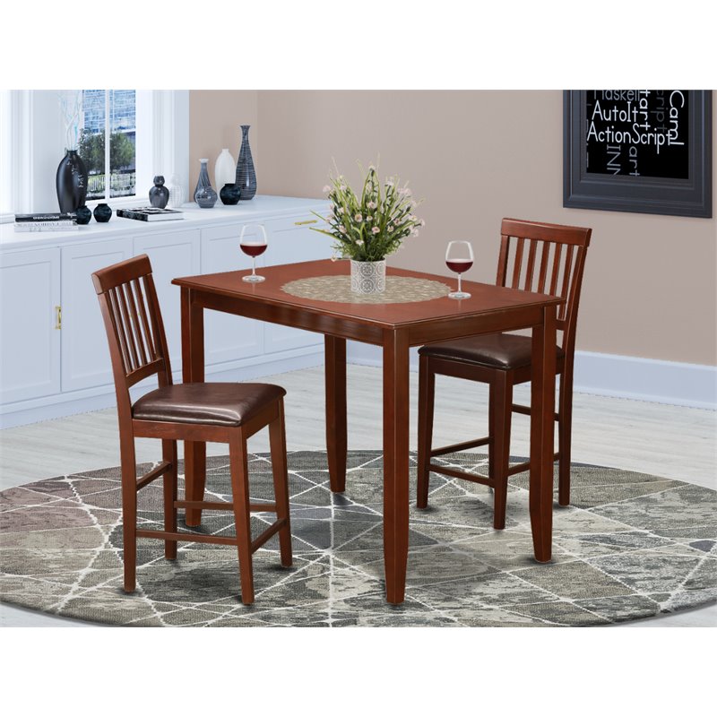 East West Furniture Buckland 3-piece Counter Height Kitchen Set in Mahogany