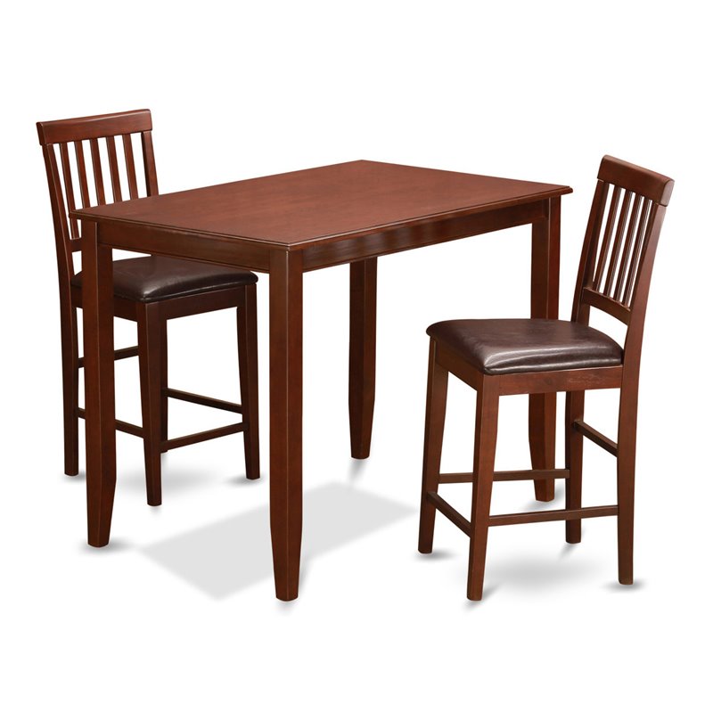 East West Furniture Buckland 3-piece Counter Height Kitchen Set in Mahogany