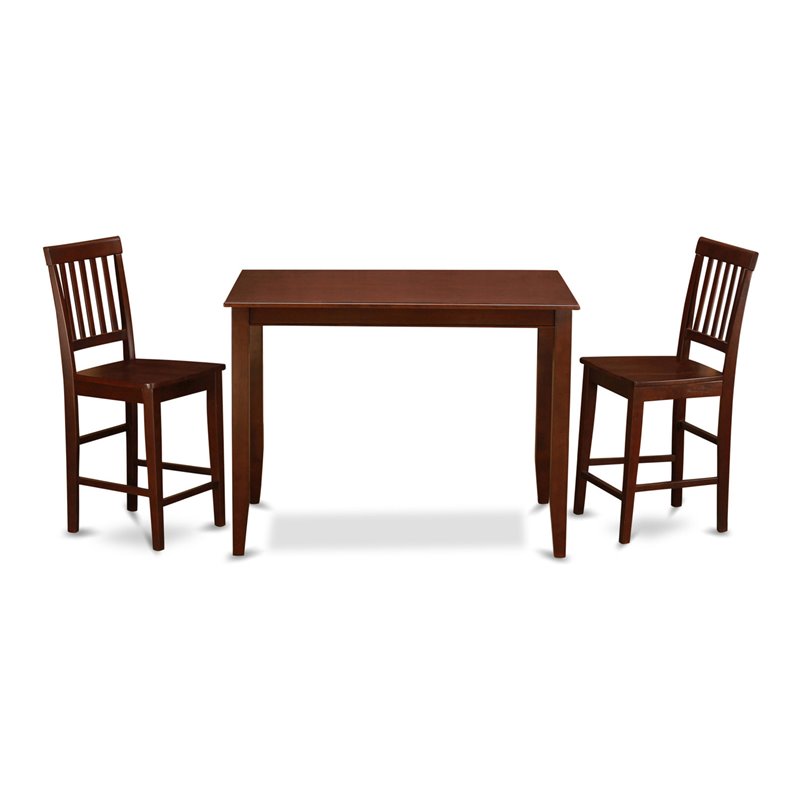 East West Furniture Buckland 3-piece Counter Height Pub Table Set in Mahogany