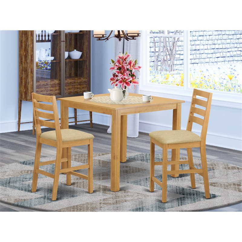 East West Furniture Cafe 3-piece Counter Height Dining Set with 2 Stools in Oak
