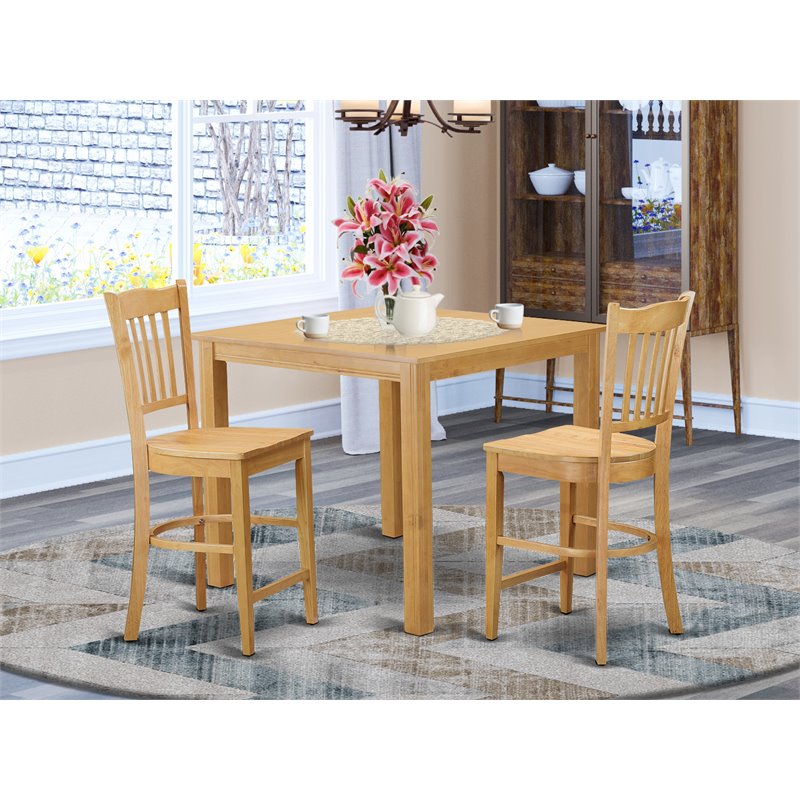 East West Furniture Cafe 3-piece Wood Counter Height Dining Room Set in Oak