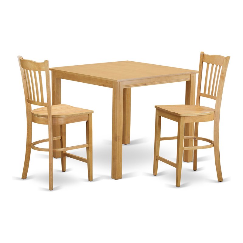East West Furniture Cafe 3-piece Wood Counter Height Dining Room Set in Oak