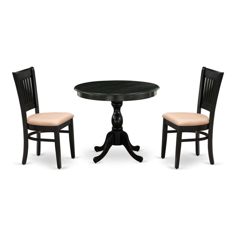 East West Furniture Antique 3-piece Wood Dining Set with Linen Seat in Black