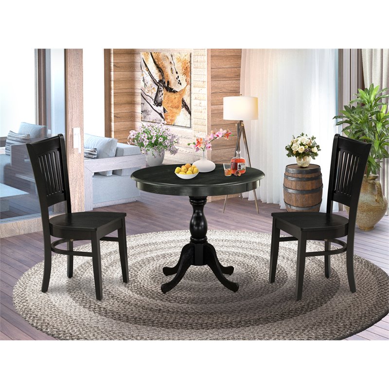 East West Furniture Antique 3-piece Asian Solid Wood Dining Set in Black