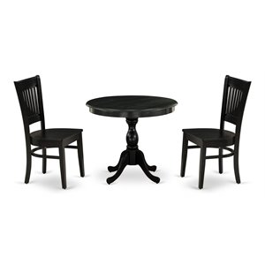 East West Furniture Antique 3-piece Asian Solid Wood Dining Set in Black