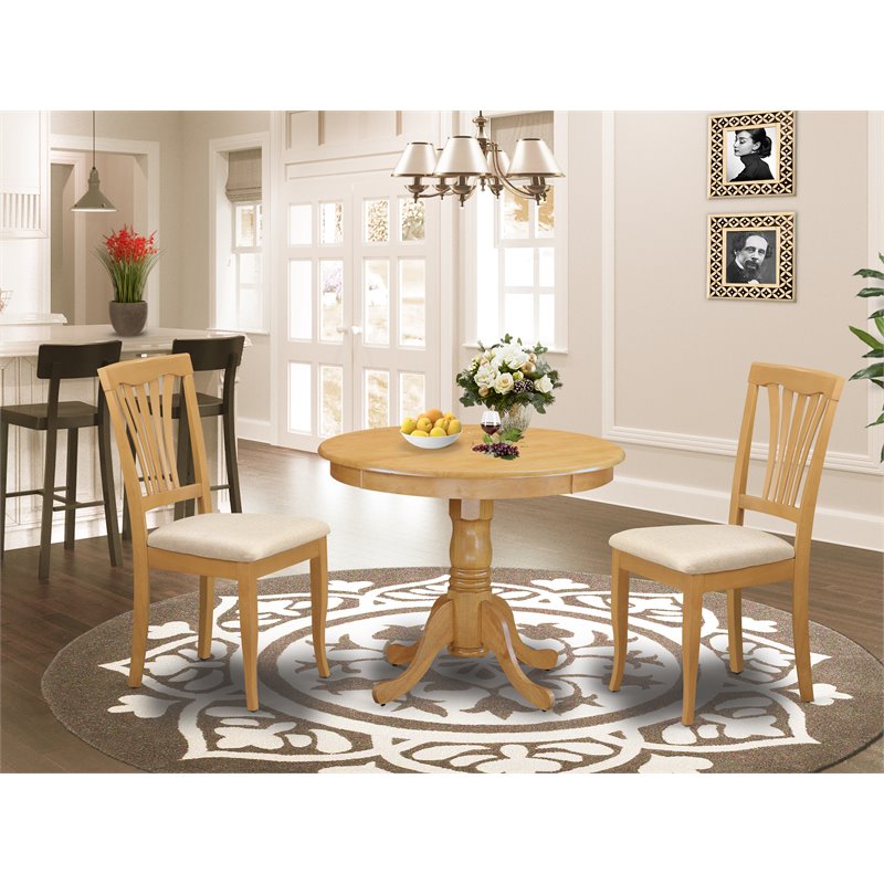 East West Furniture Antique 3-piece Wood Dining Set in Light Oak