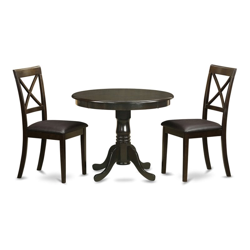 East West Furniture Antique 3-piece Wood Pedestal Base Dining Set in Cappuccino