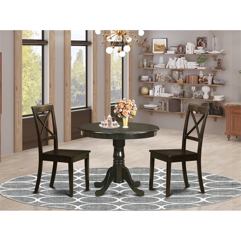East West Furniture Antique 3-piece Wood Dining Set in Cappuccino