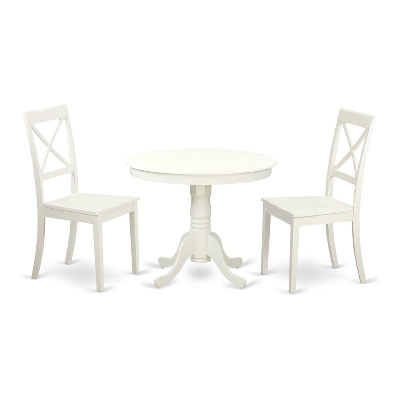 East West Furniture Antique 3-piece Wood Dining Set in Linen White