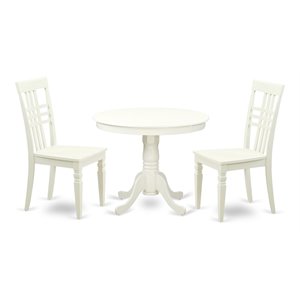 East West Furniture Antique 3-piece Traditional Wood Dining Set in White