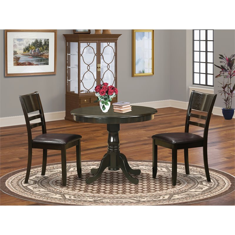 East West Furniture Antique 3-piece Wood Dining Set w/ Round Table in Cappuccino