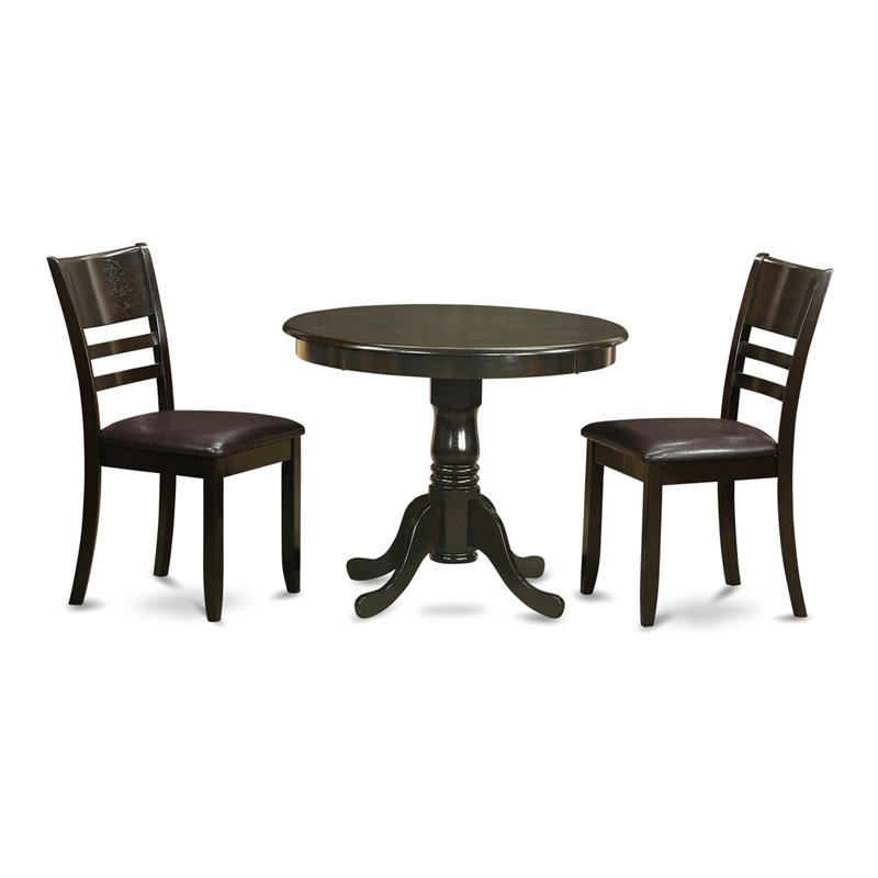 East West Furniture Antique 3-piece Wood Dining Set w/ Round Table in Cappuccino