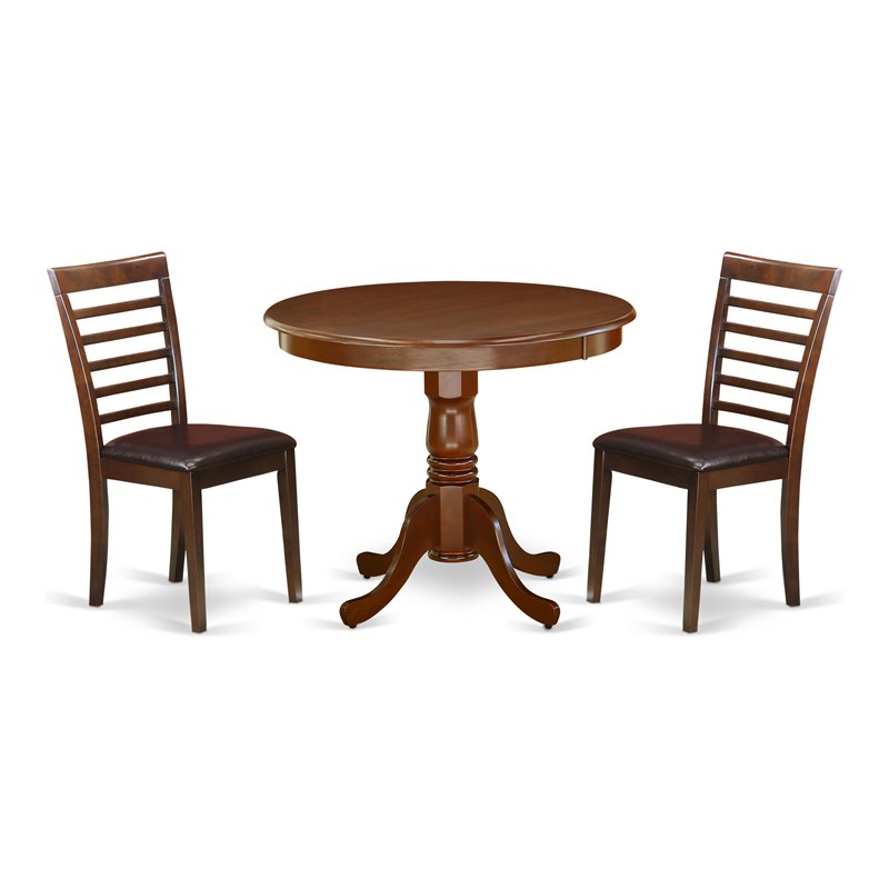 East West Furniture Antique 3-piece Faux Leather Seat Dining Set in Mahogany