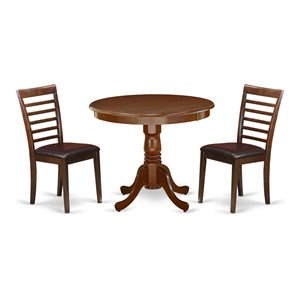 East West Furniture Antique 3-piece Faux Leather Seat Dining Set in Mahogany