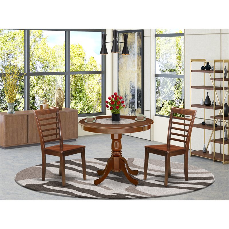 East West Furniture Antique 3-piece Traditional Wood Dining Set in Mahogany