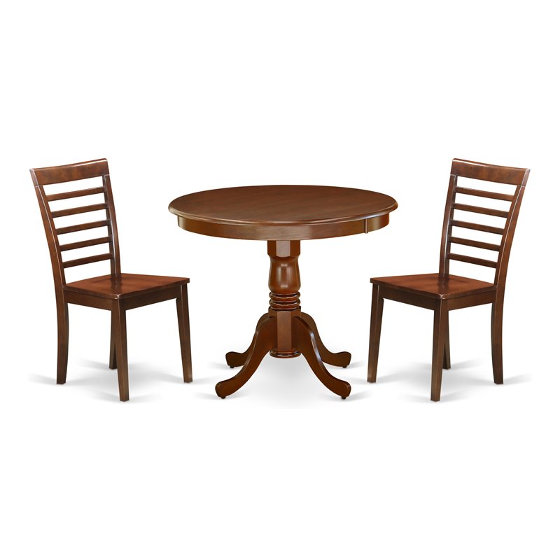 East West Furniture Antique 3-piece Traditional Wood Dining Set in Mahogany