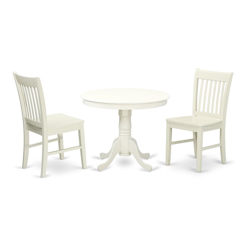 East West Furniture Antique 3-piece Dining Table and Chair Set in Linen White