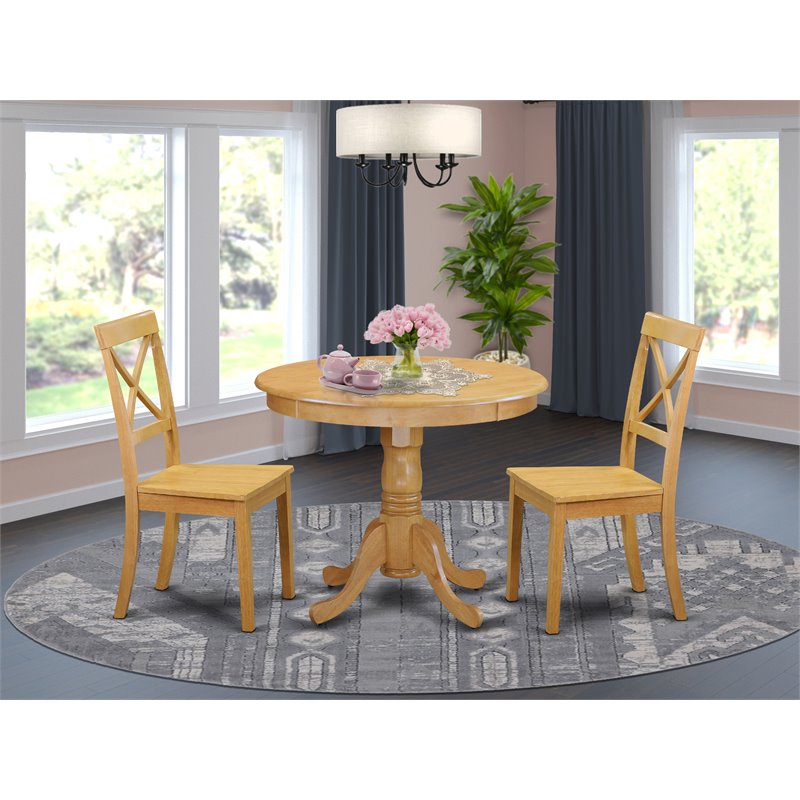 East West Furniture Antique 3-piece Wood Dining Set with High Back Chairs in Oak
