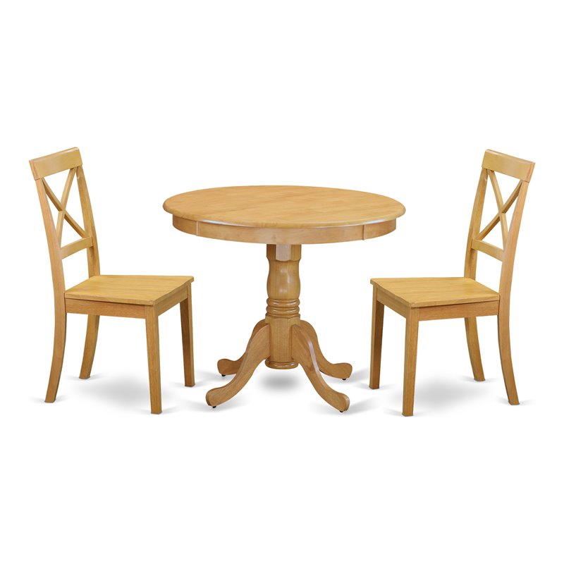 East West Furniture Antique 3-piece Wood Dining Set with High Back Chairs in Oak