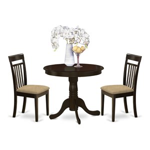 East West Furniture Antique 3-piece Dining Set with Fabric Seat in Cappuccino
