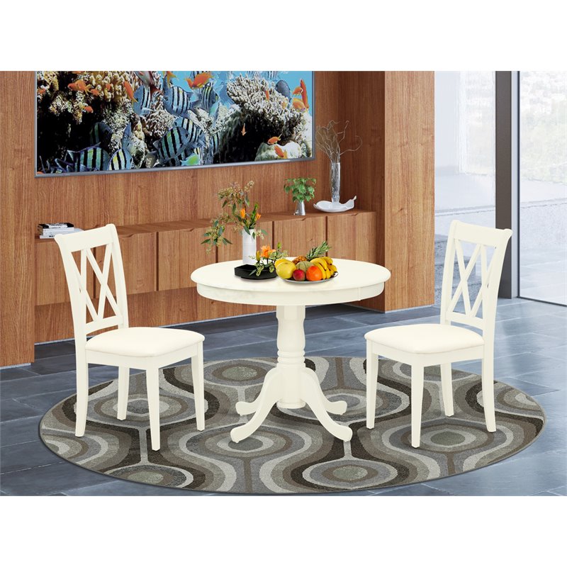 East West Furniture Antique 3-piece Dining Set with Round Table in Linen White