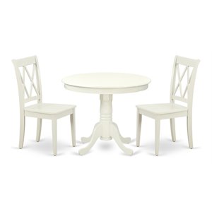 East West Furniture Antique 3-piece Dining Set with X-back Chair in Linen White