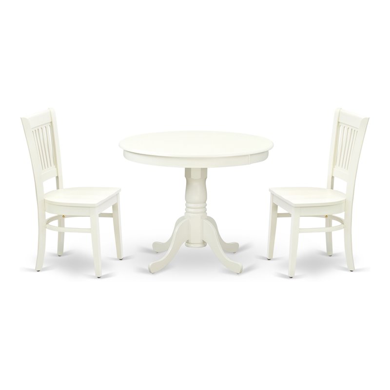 East West Furniture Antique 3-piece Dining Set with Slatted Chair in Linen White