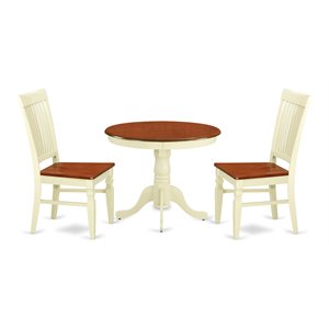East West Furniture Antique 3-piece Wood Dining Table Set in Cream/Cherry