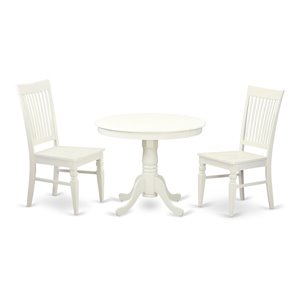 East West Furniture Antique 3-piece Wood Dining Table Set in Rich Linen White