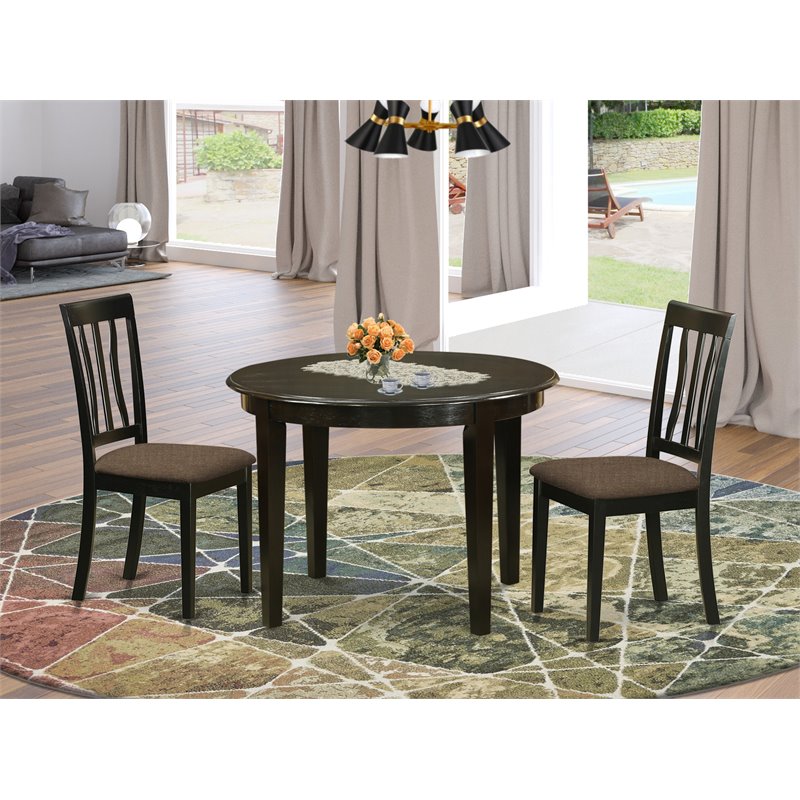 East West Furniture Boston 3-piece Small Dining Table & Chair Set in Cappuccino