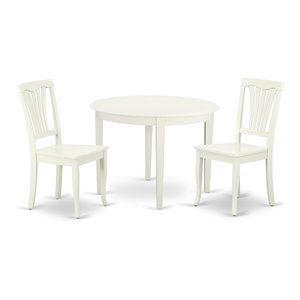 East West Furniture Boston 3-piece Dining Table & Slatted Chairs in Linen White