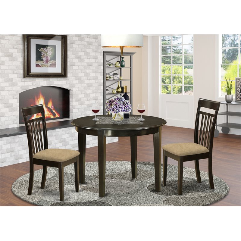 East West Furniture Boston 3-piece Wood Dining Set w/ Round Table in Cappuccino