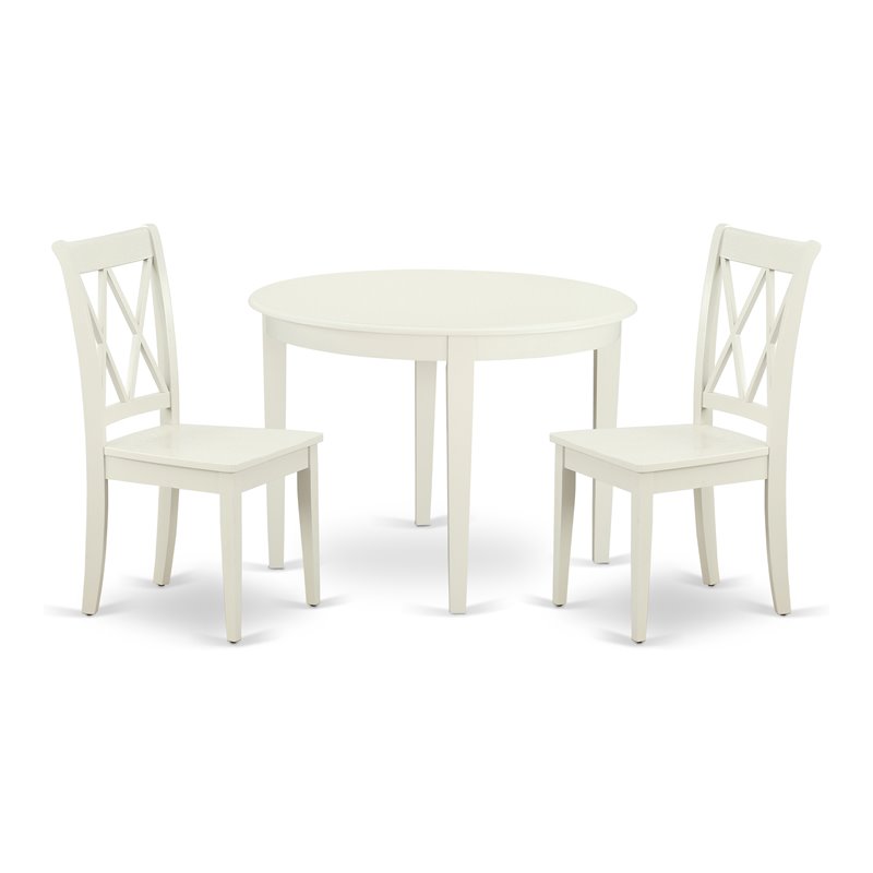 East West Furniture Boston 3-piece Dining Table & X Back Chairs in Linen White