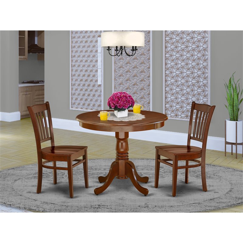 East West Furniture Antique 3-piece Dining Set with Rounded Table in Mahogany