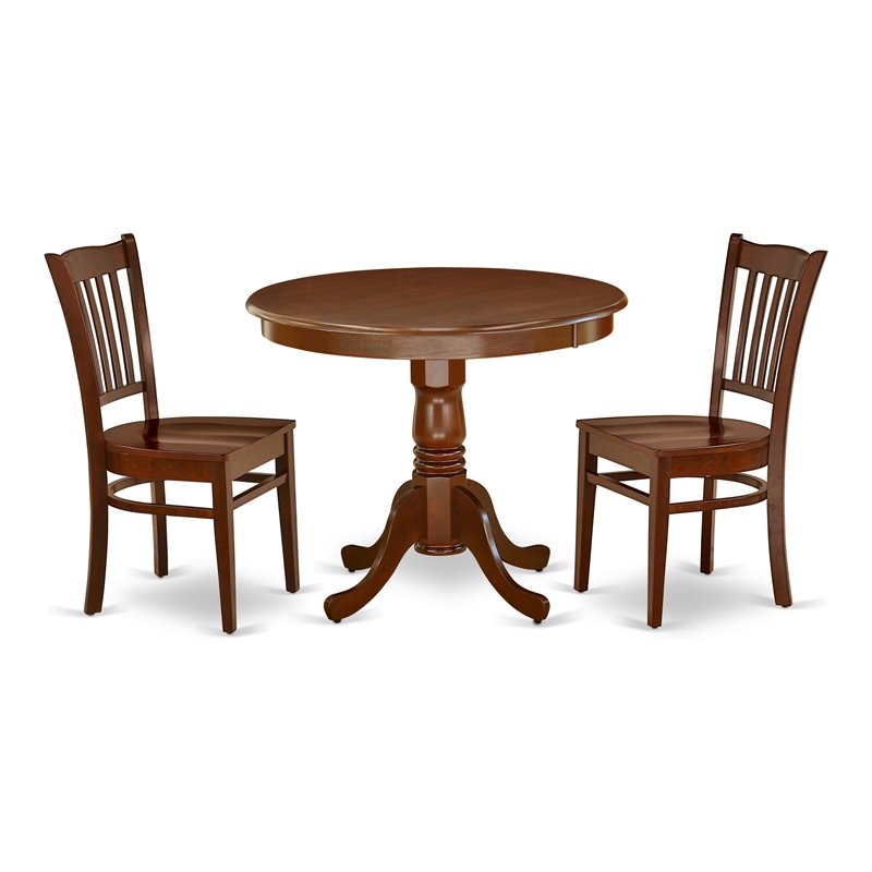 East West Furniture Antique 3-piece Dining Set with Rounded Table in Mahogany