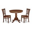 East West Furniture Antique 3-piece Dining Set with Rounded Table in Mahogany