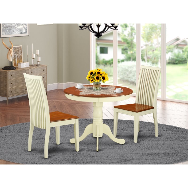 East West Furniture Antique 3-piece Wood Dining Set in Cream/Cherry