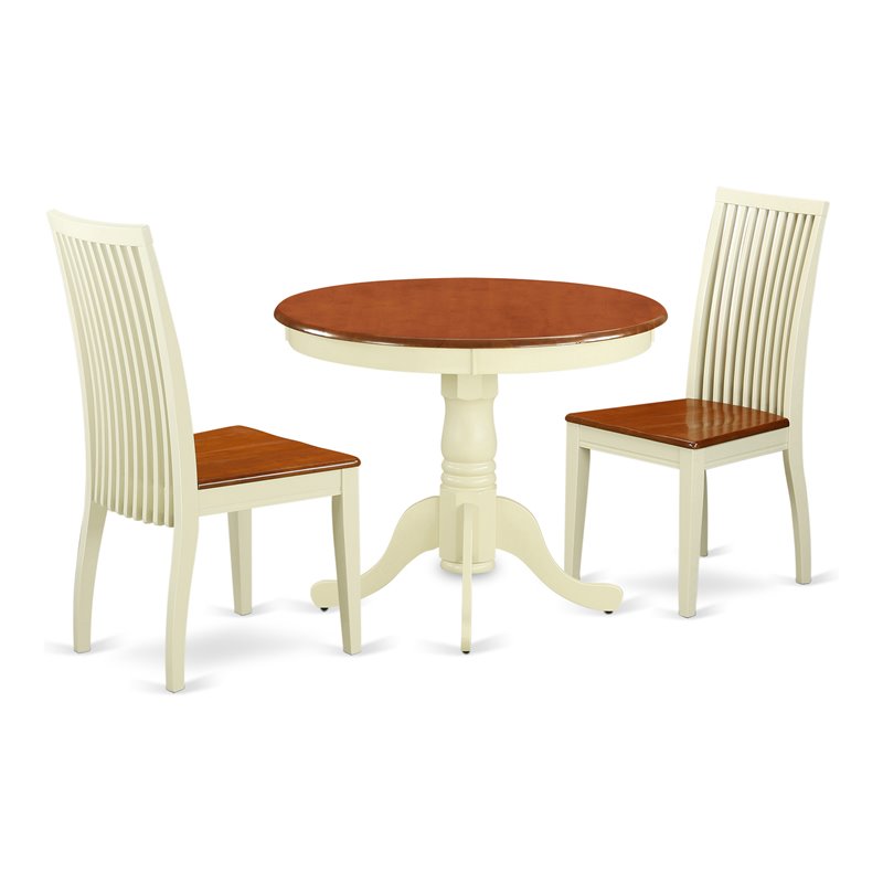 East West Furniture Antique 3-piece Wood Dining Set in Cream/Cherry