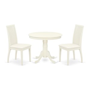 East West Furniture Antique 3-piece Foam and Wood Dining Set in Linen White