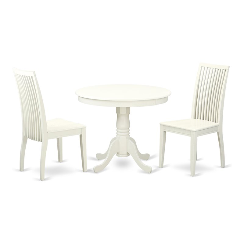 East West Furniture Antique 3-piece Traditional Wood Dining Set in Linen White