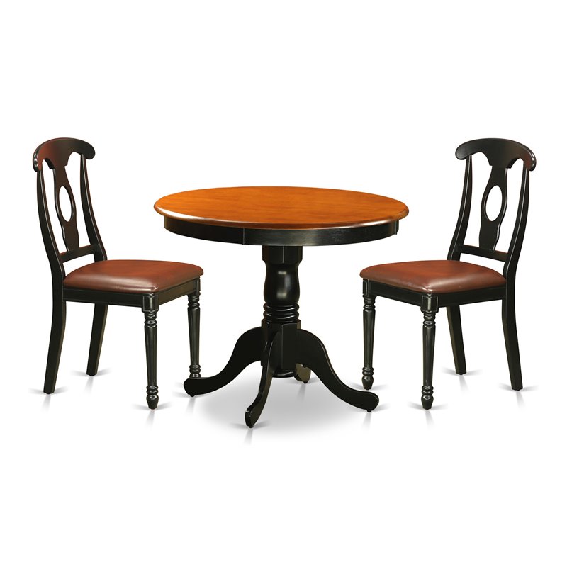 East West Furniture Antique 3-piece Dining Set with Leather Chairs in Black