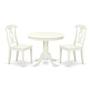 East West Furniture Antique 3-piece Dining Set with Panel Back Chair in White