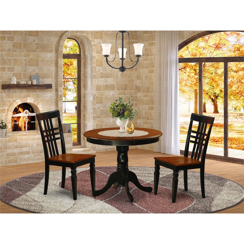 East West Furniture Antique 3-piece Dining Set with High Back Chair in Black