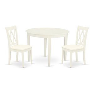 East West Furniture Boston 3-piece Round Kitchen Table & Linen Chairs in White