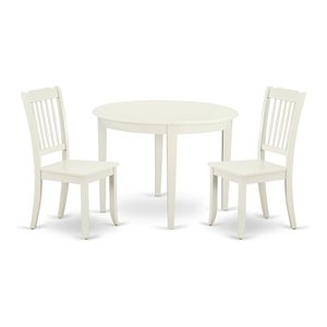 East West Furniture Boston 3-piece Dining Table and Slatted Chairs in White